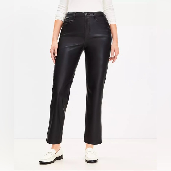 NWT, LOFT Curvy Faux Leather Five Pocket Straight Pants, 28/6 - Picture 1 of 5